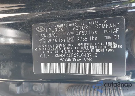 2009 Hyundai Genesis 3.8 z USA, uszkodzony, nr VIN KMHGC46EX9U048719